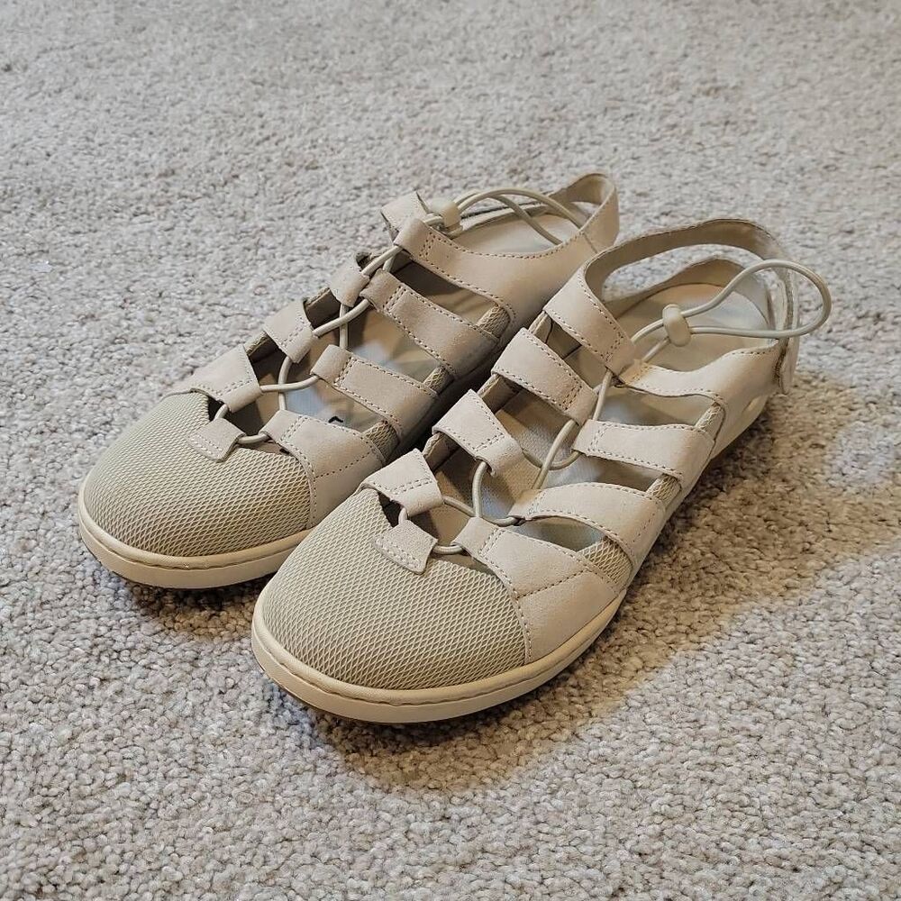 Dansko Riona Women's Beige Suede Lace up Sandals Size 8.5-9